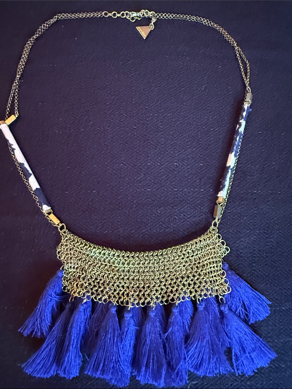 Gold-Tone Chain Necklace with Cobalt Blue Tassels